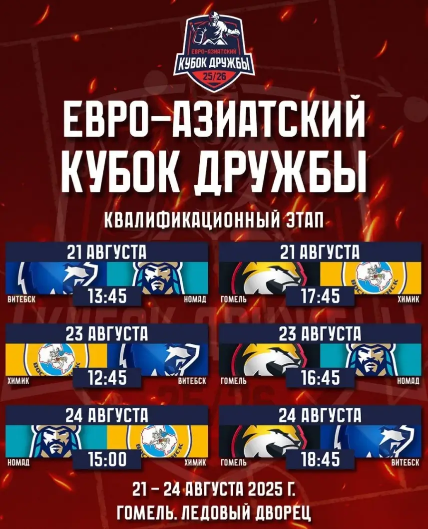 Гомель примет первый этап Евро-азиатского Кубка Дружбы по хоккею