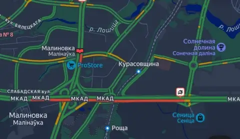 Затор на внешнем кольце МКАД из-за ДТП на 23-м километре в Минске