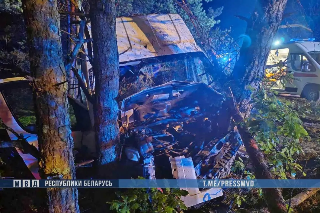 ДТП под Вилейкой: микроавтобус с 15 пассажирами врезался в дерево после столкновения с UAZ