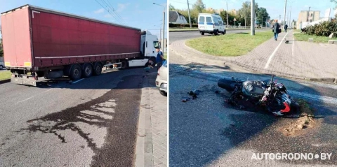 В Гродно мотоциклист столкнулся с грузовиком и получил тяжелые травмы
