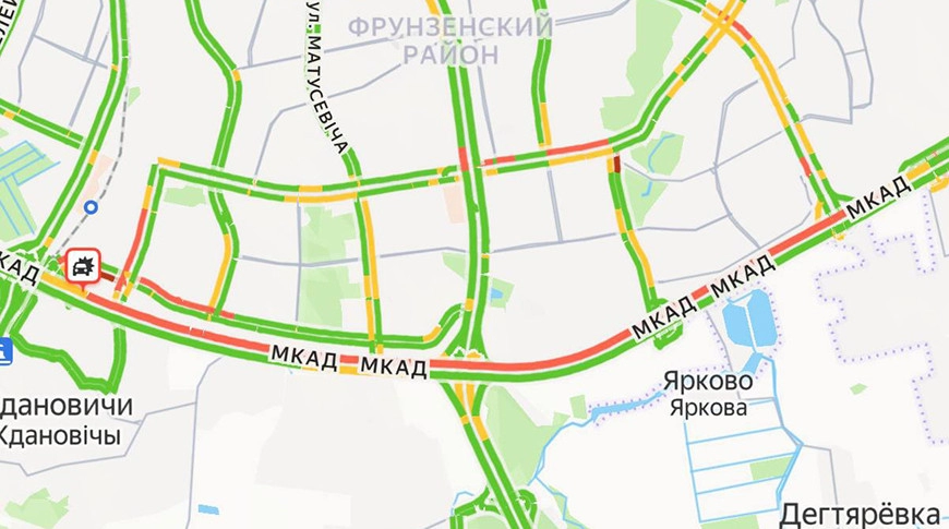 Авария на внутреннем кольце МКАД вызвала серьезные заторы в западной части Минска