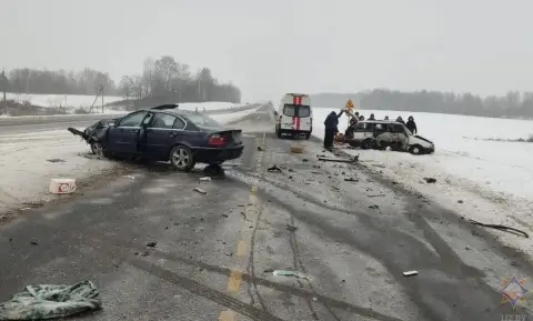 В Могилевском районе спасатели МЧС деблокировали водителя после лобового столкновения